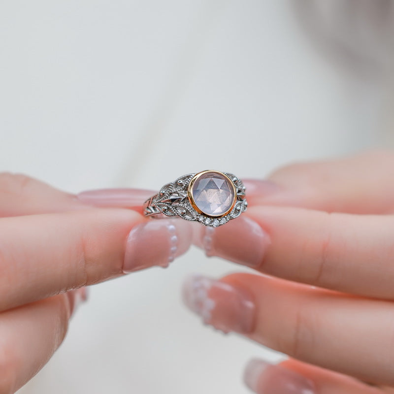 Vintage and Light Luxury Natural Rose Quartz Ring with S925 Sterling Silver Setting