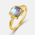 Elegant Geometric Square Labradorite Ring with S925 Sterling Silver Plated in Gold