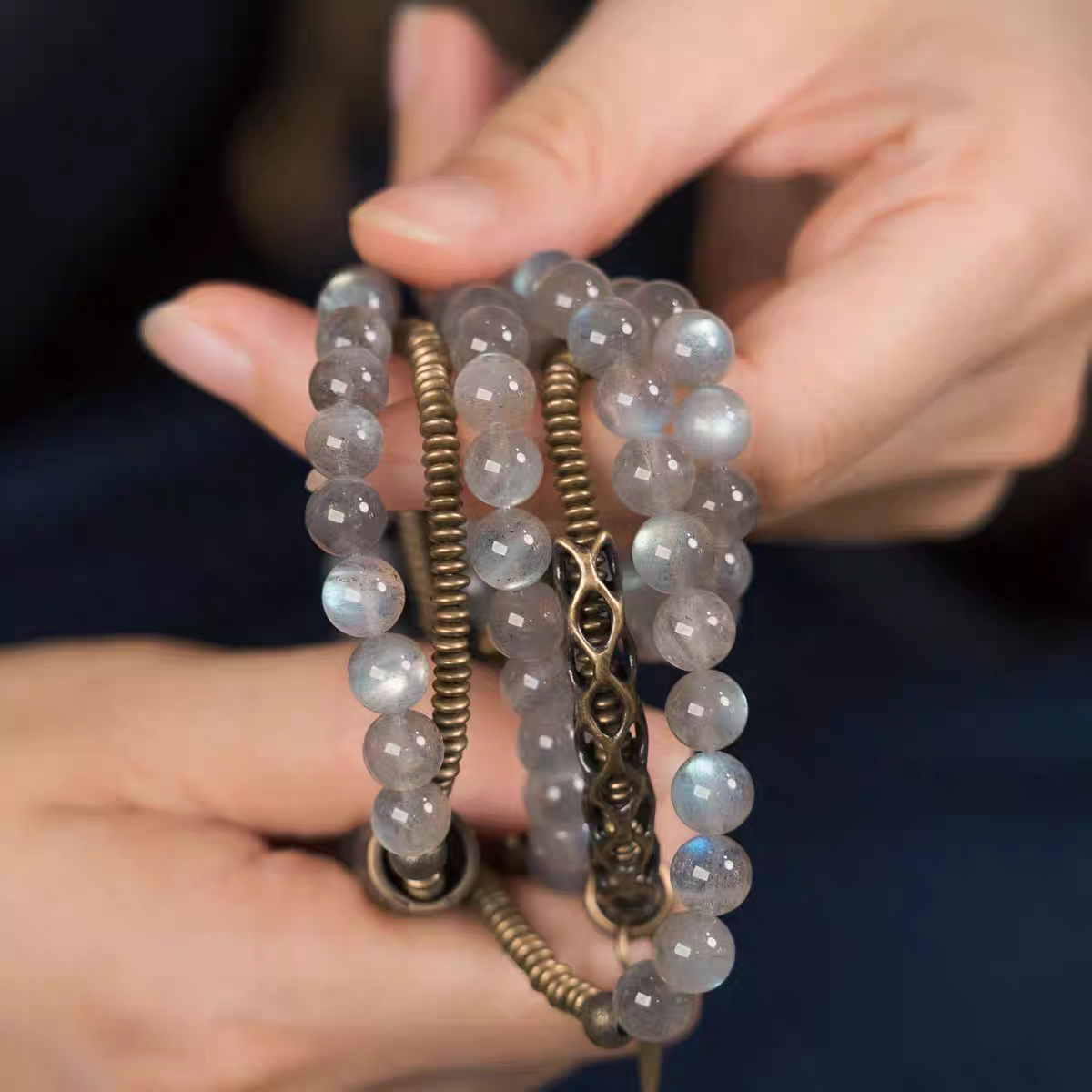 Personalized gray moonstone bracelet