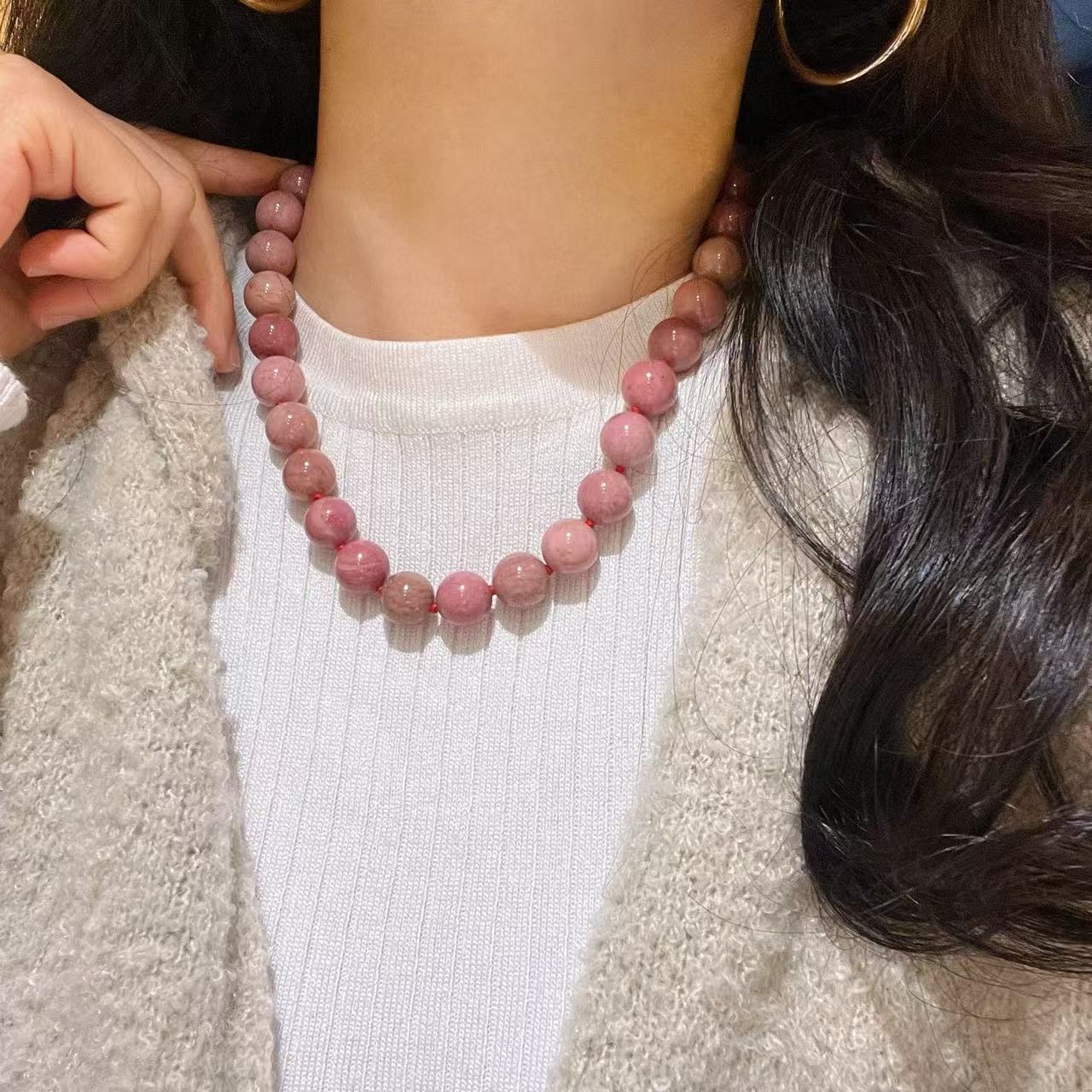 12mm premium 3A natural redwood pattern necklace collarbone chain