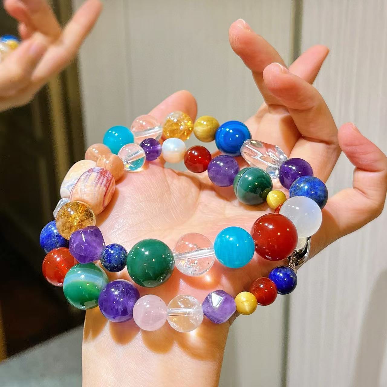 Natural White Crystal Moonlight Stone Tianhe Stone Sun Stone Tiger Eye Stone Yellow Purple Crystal Lapis Stone Necklace Sweater Chain