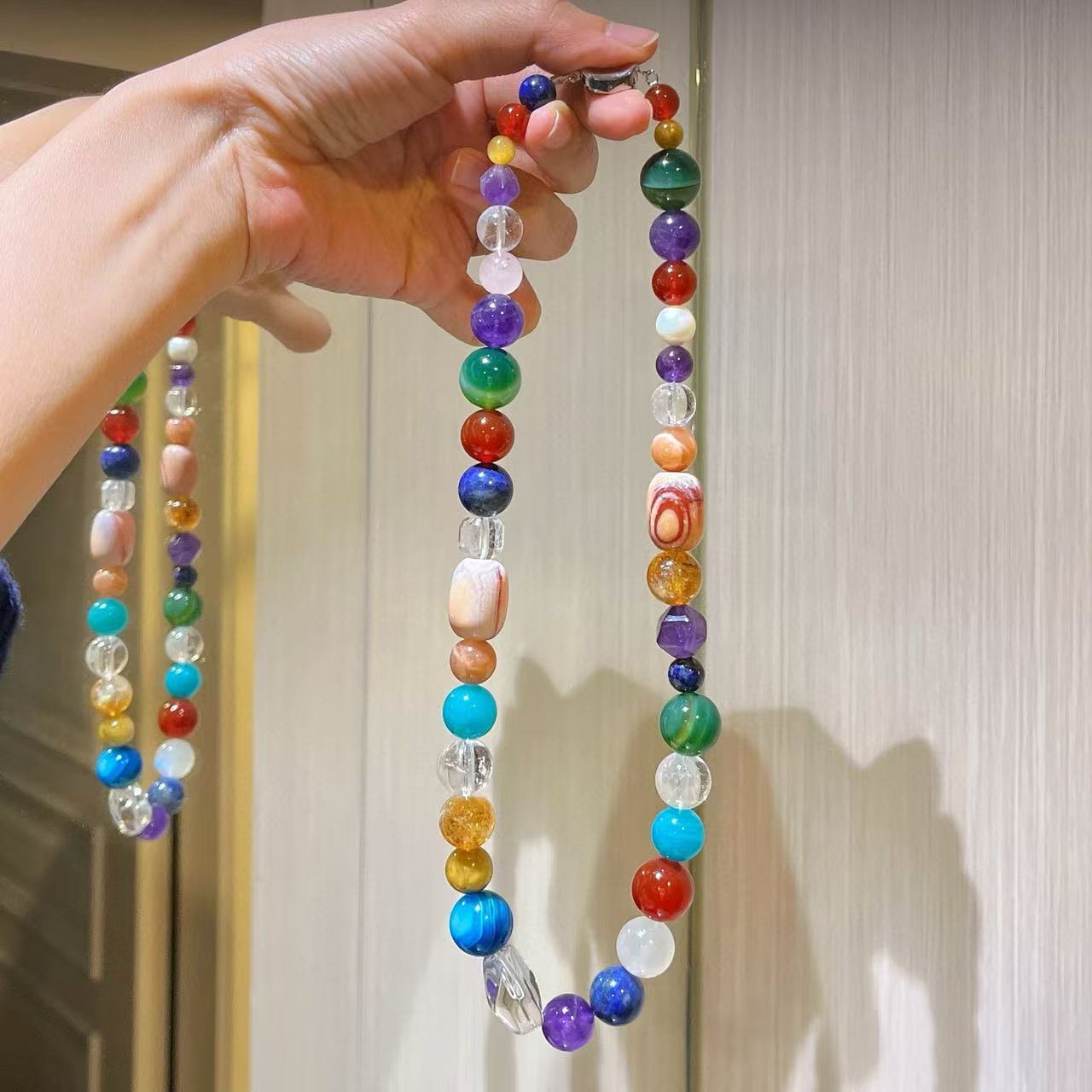 Natural White Crystal Moonlight Stone Tianhe Stone Sun Stone Tiger Eye Stone Yellow Purple Crystal Lapis Stone Necklace Sweater Chain