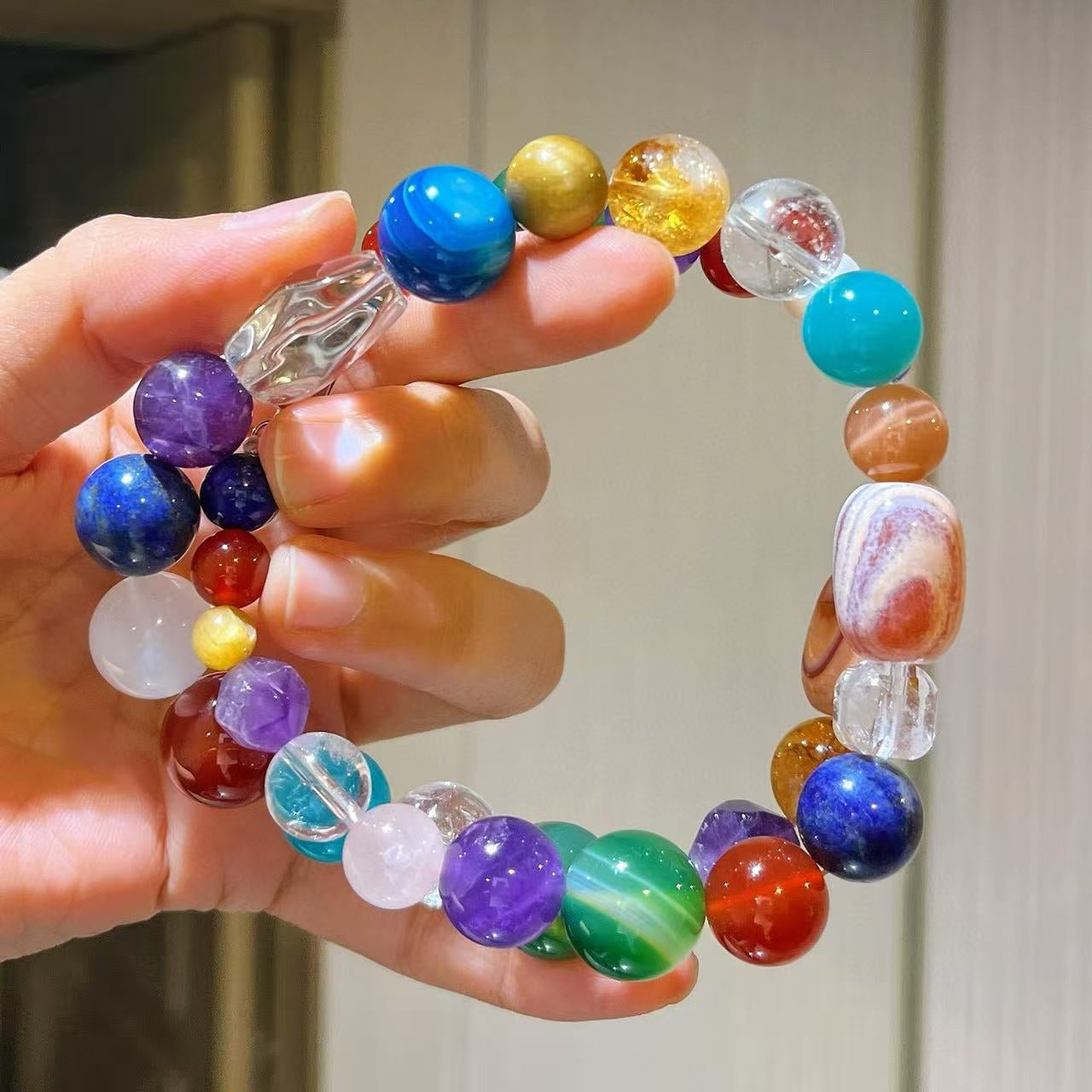 Natural White Crystal Moonlight Stone Tianhe Stone Sun Stone Tiger Eye Stone Yellow Purple Crystal Lapis Stone Necklace Sweater Chain