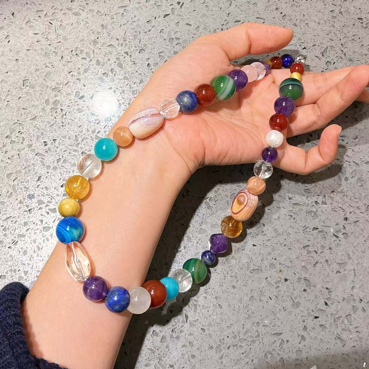Natural White Crystal Moonlight Stone Tianhe Stone Sun Stone Tiger Eye Stone Yellow Purple Crystal Lapis Stone Necklace Sweater Chain