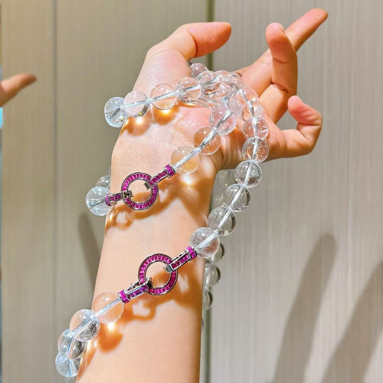 12mm natural white crystal necklace with large particles collarbone chain sweater chain