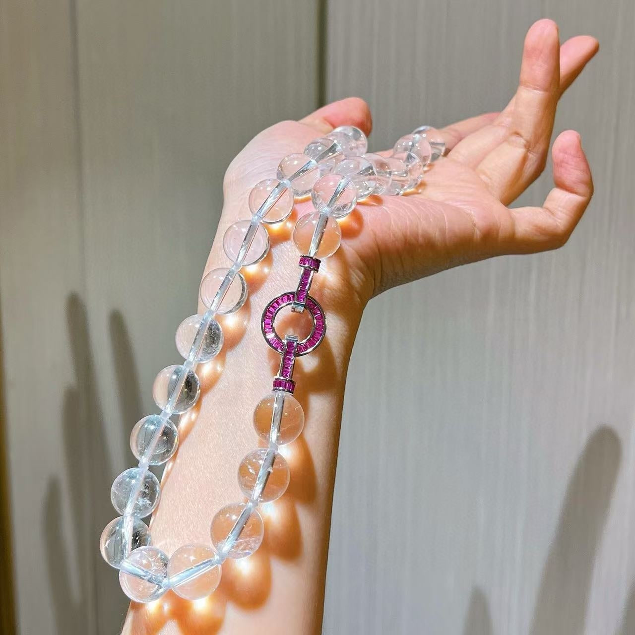 12mm natural white crystal necklace with large particles collarbone chain sweater chain