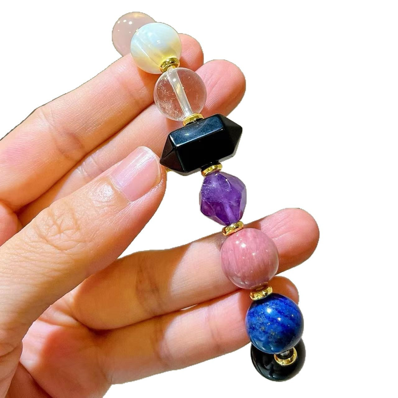 12-14mm Natural Yellow Crystal Purple Crystal Tiger Eye Stone Tianhe Stone Powder Crystal Lapis lazuli Obsidian Multi Gemstone Bracelet