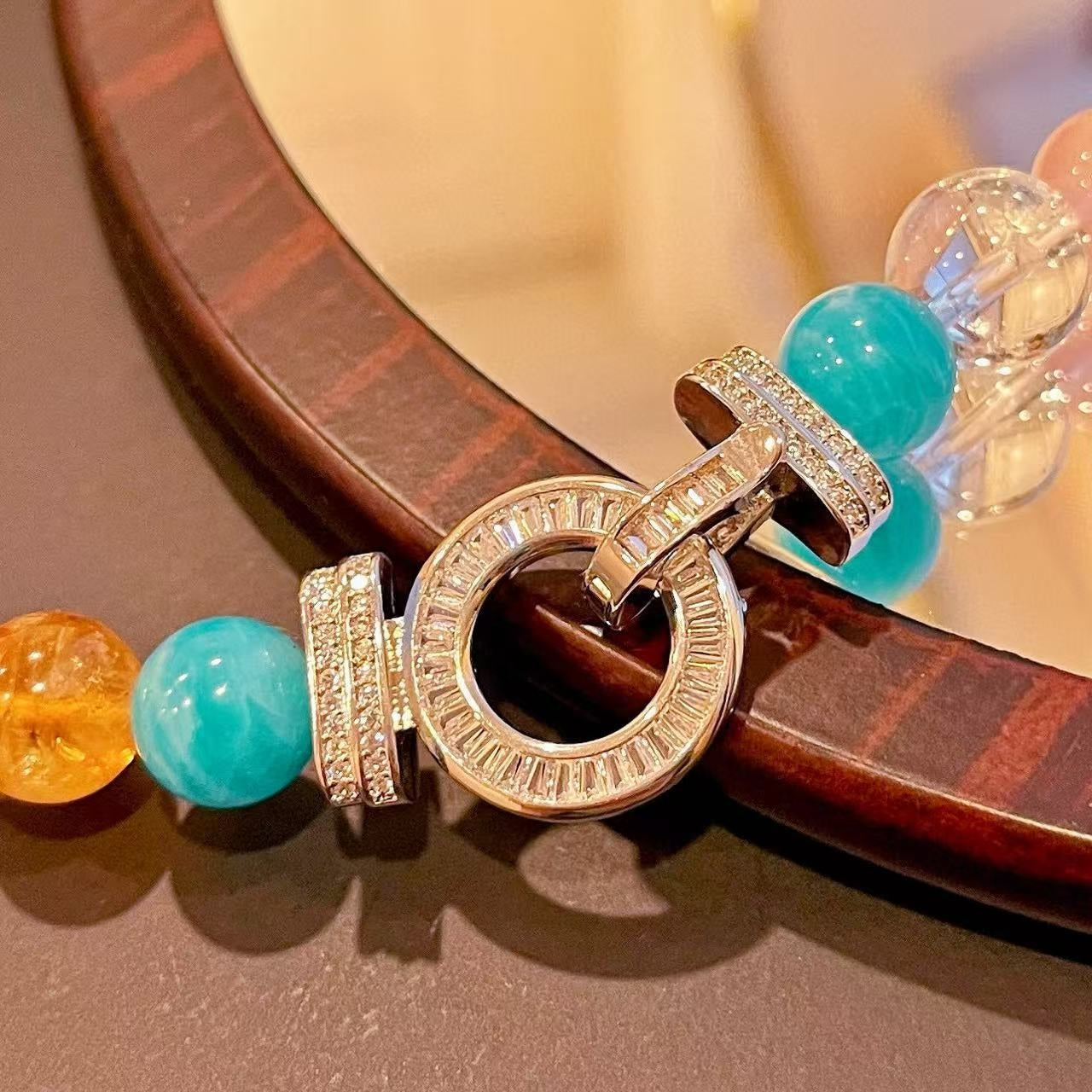 Natural White Crystal Amethyst Peacock Stone Tianhe Stone Black Gold Super Seven Treasure Bracelet Necklace Set