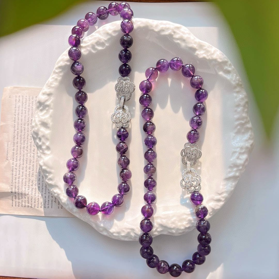 Vintage 12mm domineering large deep purple natural amethyst necklace collarbone sweater chain