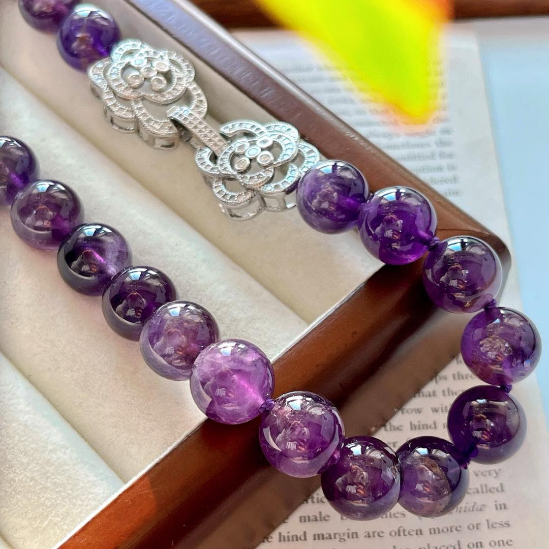 Vintage 12mm domineering large deep purple natural amethyst necklace collarbone sweater chain