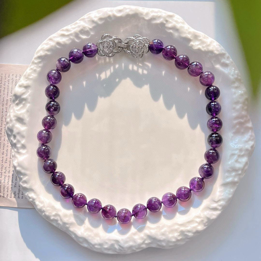 Vintage 12mm domineering large deep purple natural amethyst necklace collarbone sweater chain