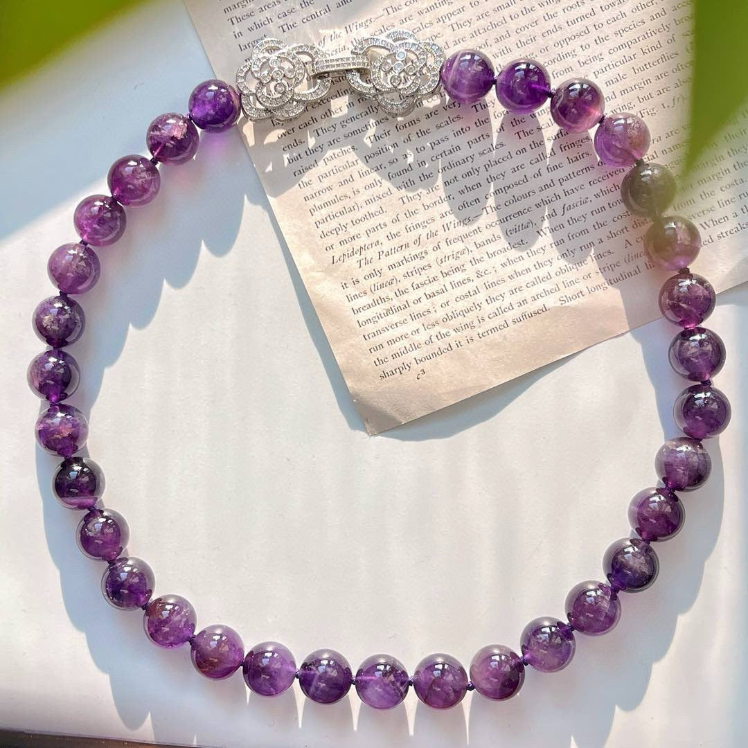 Vintage 12mm domineering large deep purple natural amethyst necklace collarbone sweater chain