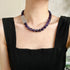 Vintage 12mm domineering large deep purple natural amethyst necklace collarbone sweater chain