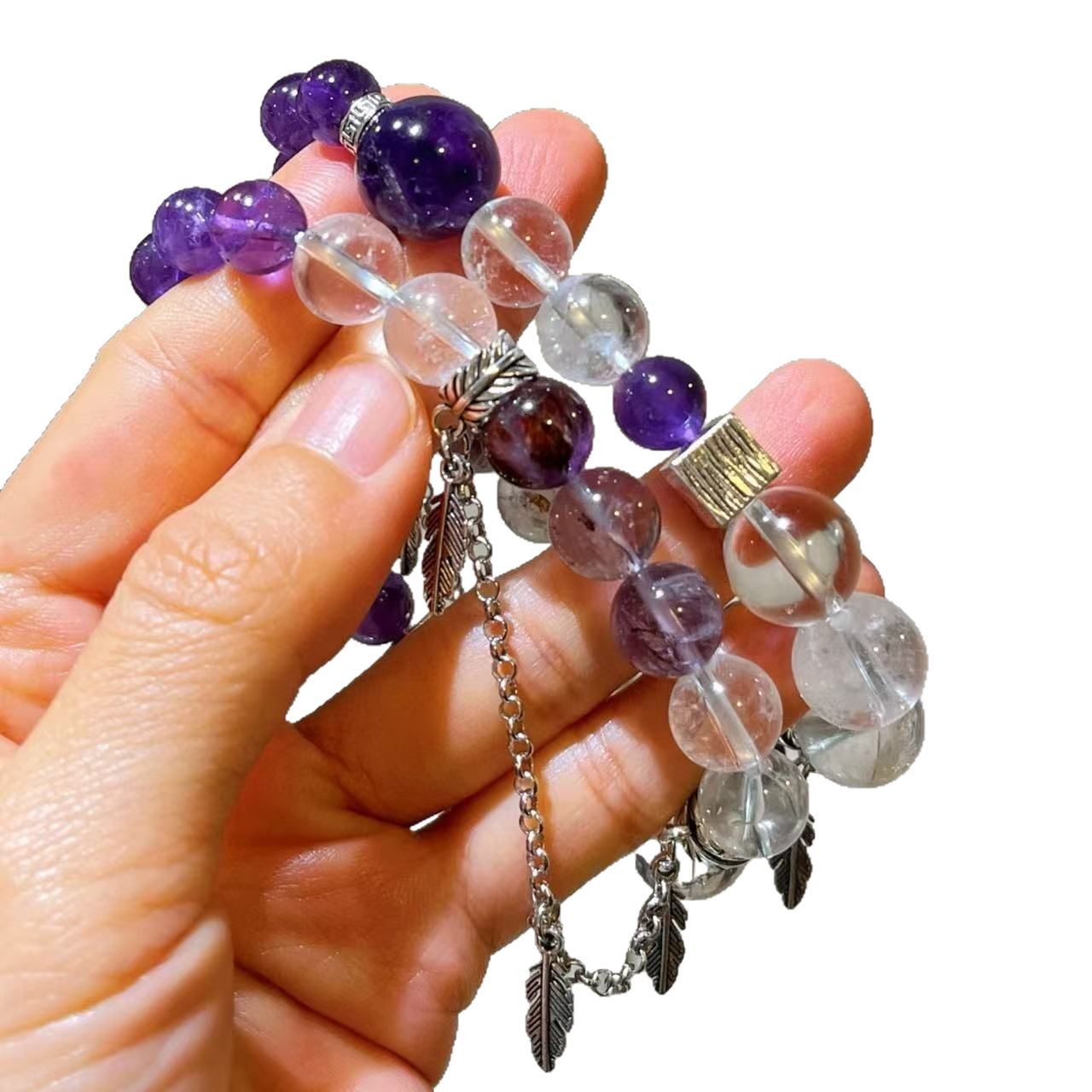 Natural Amethyst Purple Phantom Quartz White Quartz Fringe Bracelet