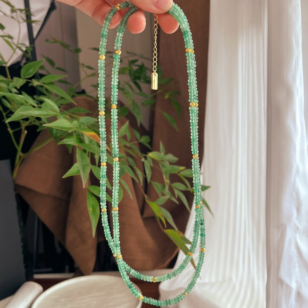 Natural Aventurine Flying Saucer Bead Long Necklace