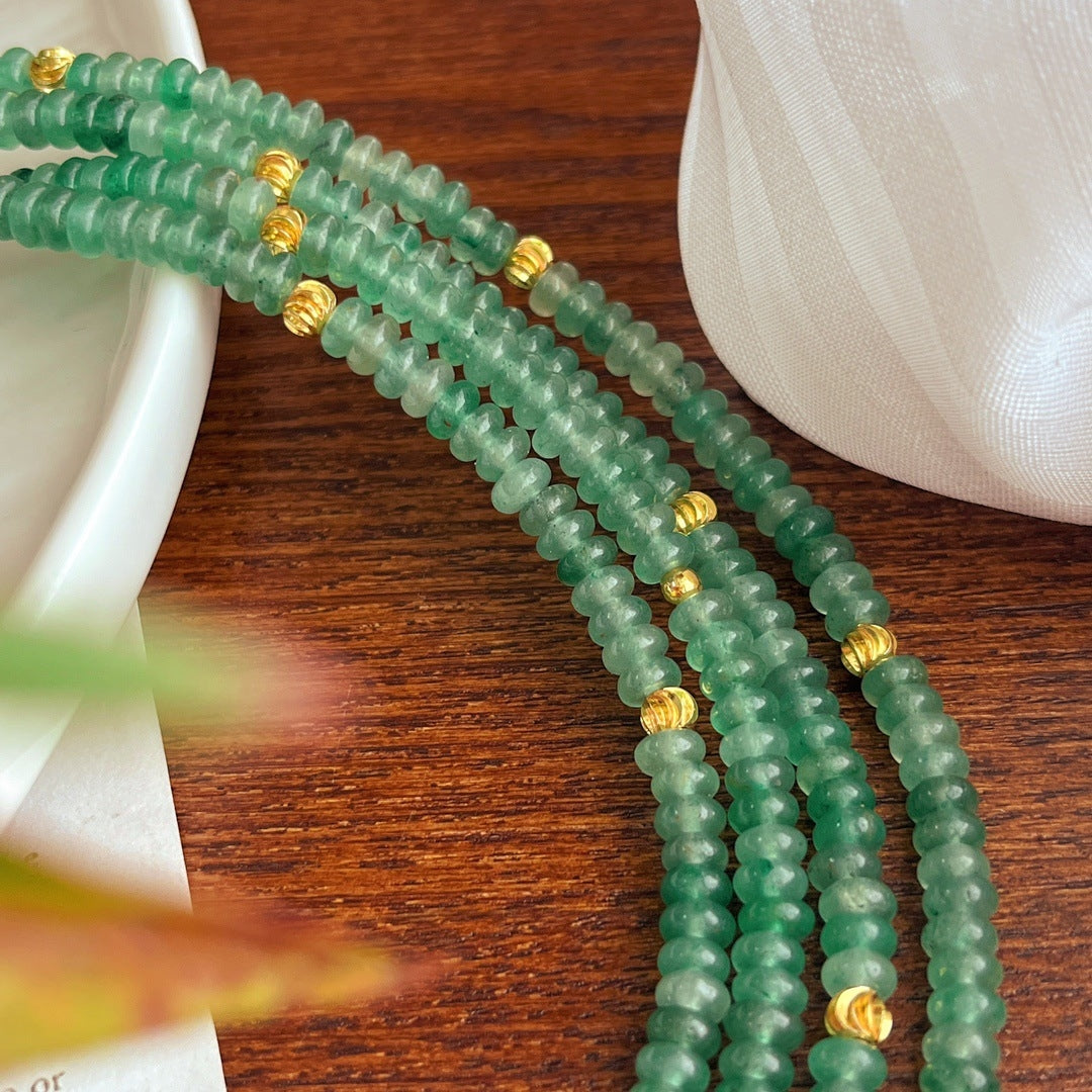 Natural Aventurine Flying Saucer Bead Long Necklace