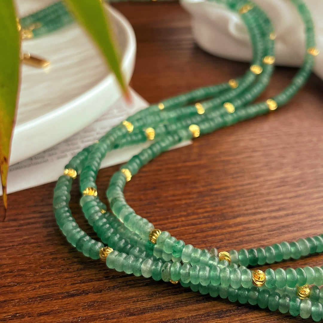 Natural Aventurine Flying Saucer Bead Long Necklace