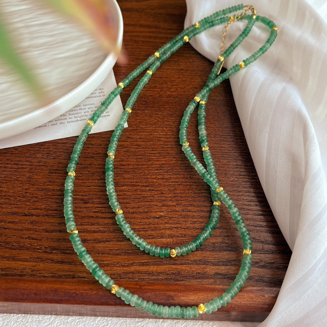 Natural Aventurine Flying Saucer Bead Long Necklace