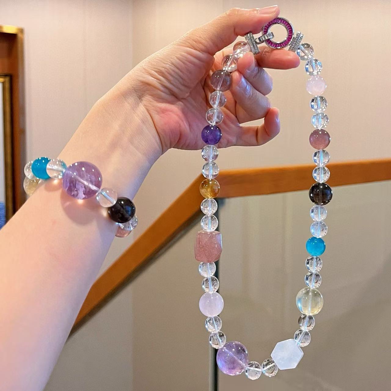 10-18mm Extra-Large Natural High-Quality Amethyst Clear Quartz Amazonite Citrine Crystal Beads Bracelet and Necklace