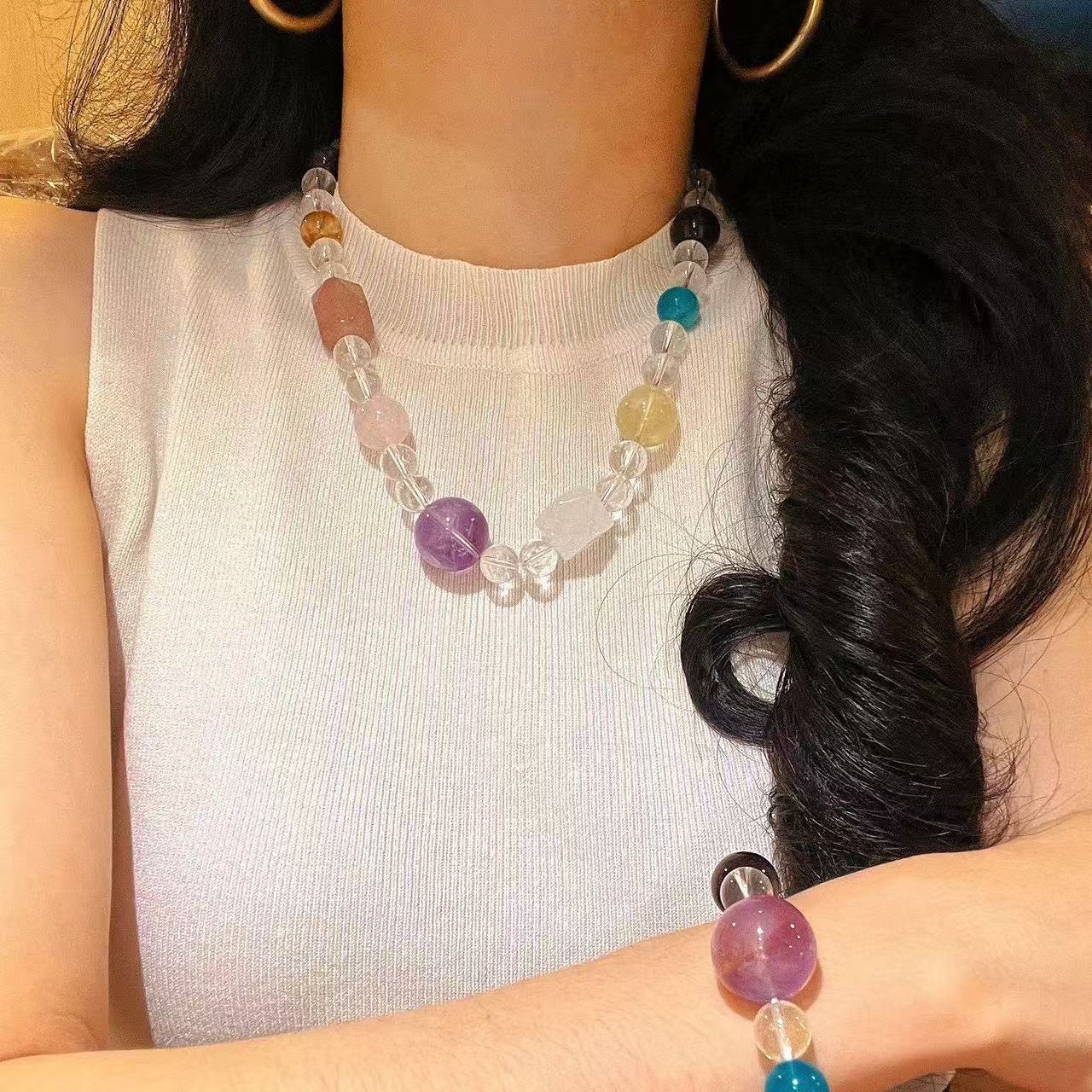10-18mm Extra-Large Natural High-Quality Amethyst Clear Quartz Amazonite Citrine Crystal Beads Bracelet and Necklace