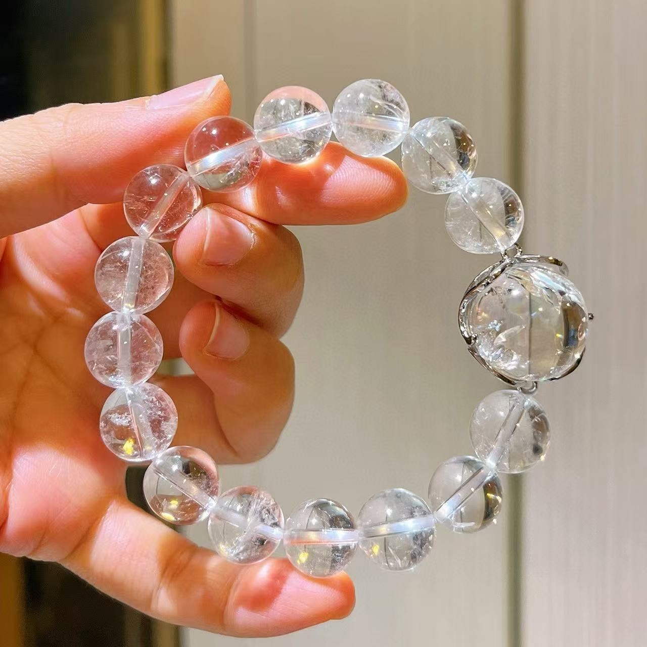 12mm Natural Himalayan Quartz Large Beaded Bracelet