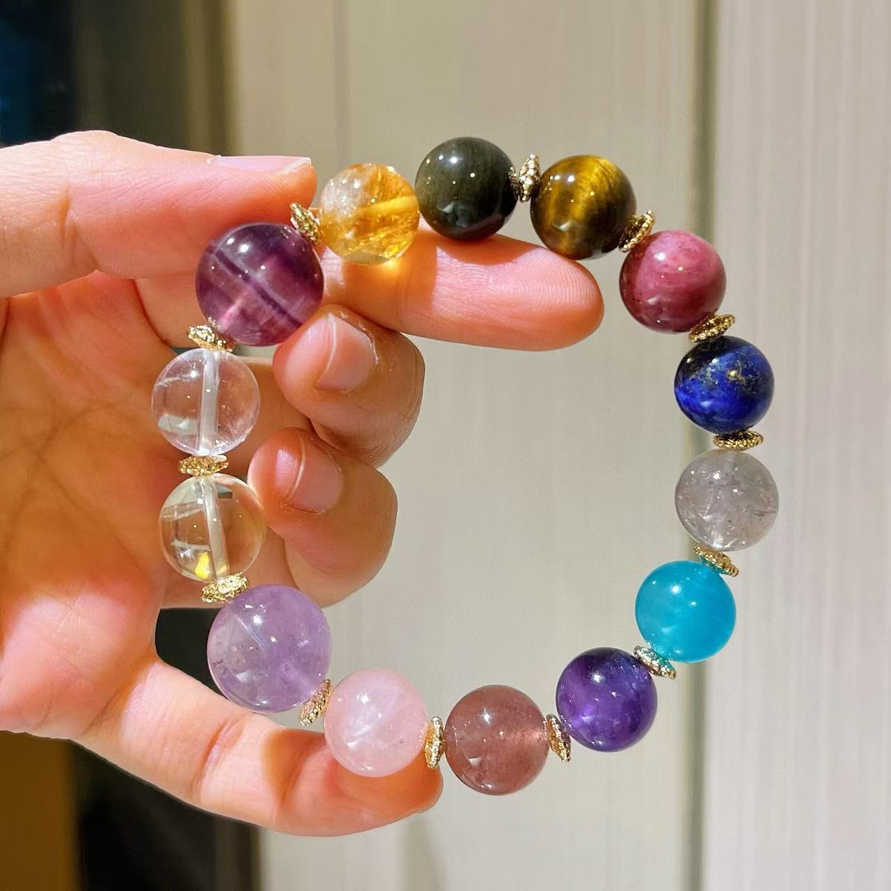 Multicolor Crystal Set 12-16mm Extra-Large Natural Amethyst/Lemon Citrine/Clear Quartz/Rose Quartz Beads