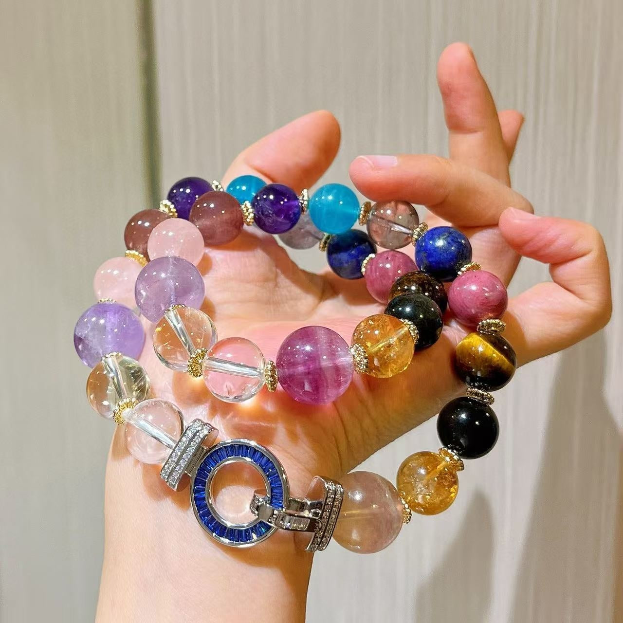 Multicolor Crystal Set 12-16mm Extra-Large Natural Amethyst/Lemon Citrine/Clear Quartz/Rose Quartz Beads