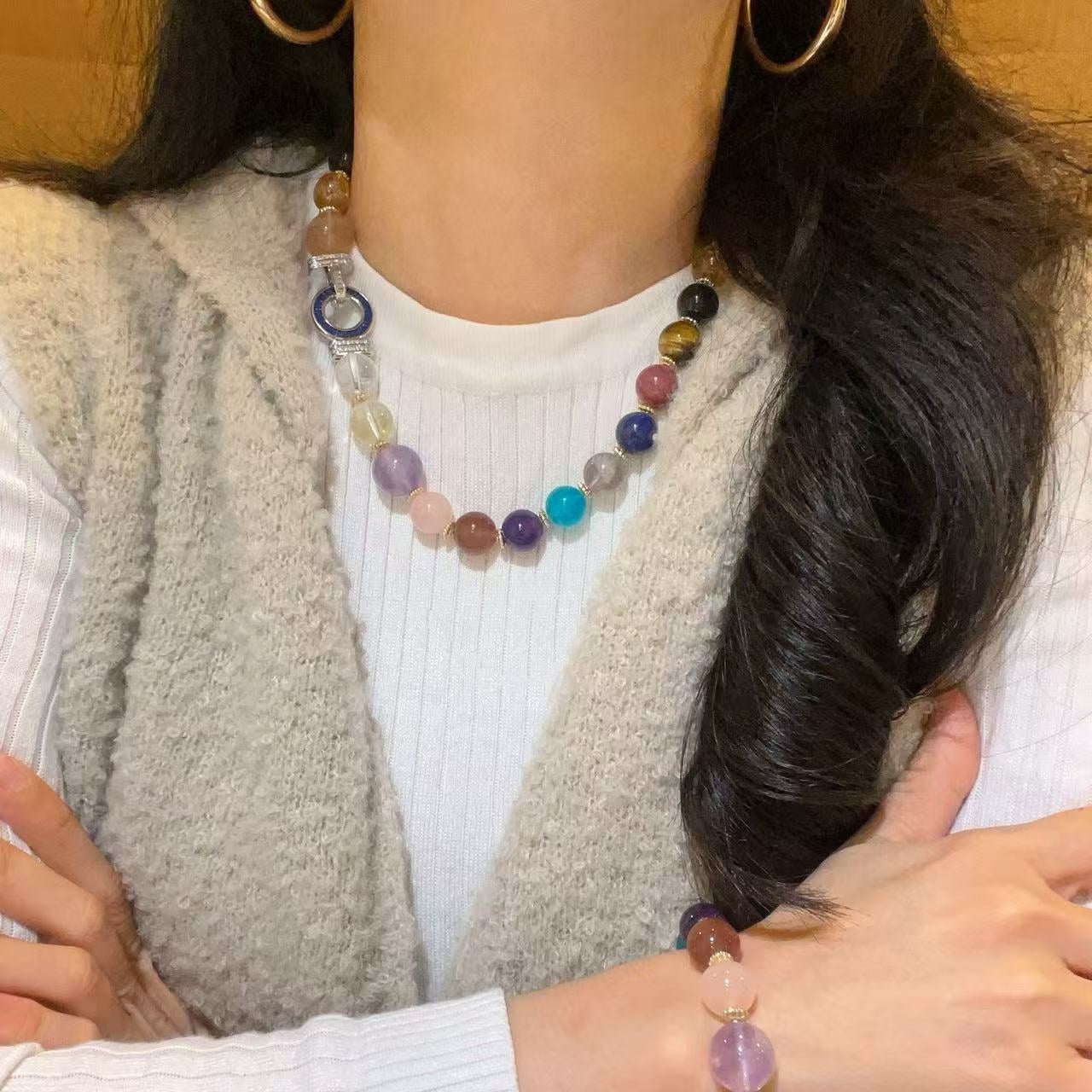 Multicolor Crystal Set 12-16mm Extra-Large Natural Amethyst/Lemon Citrine/Clear Quartz/Rose Quartz Beads