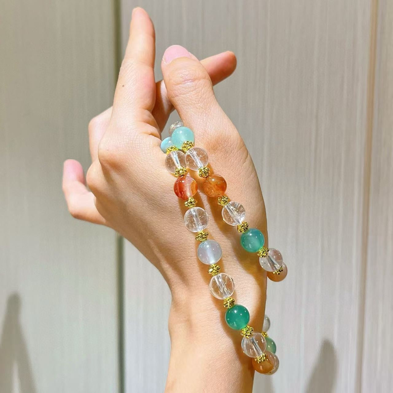 8mm Natural Clear Quartz & Sakura Agate Dainty Pendant Necklace