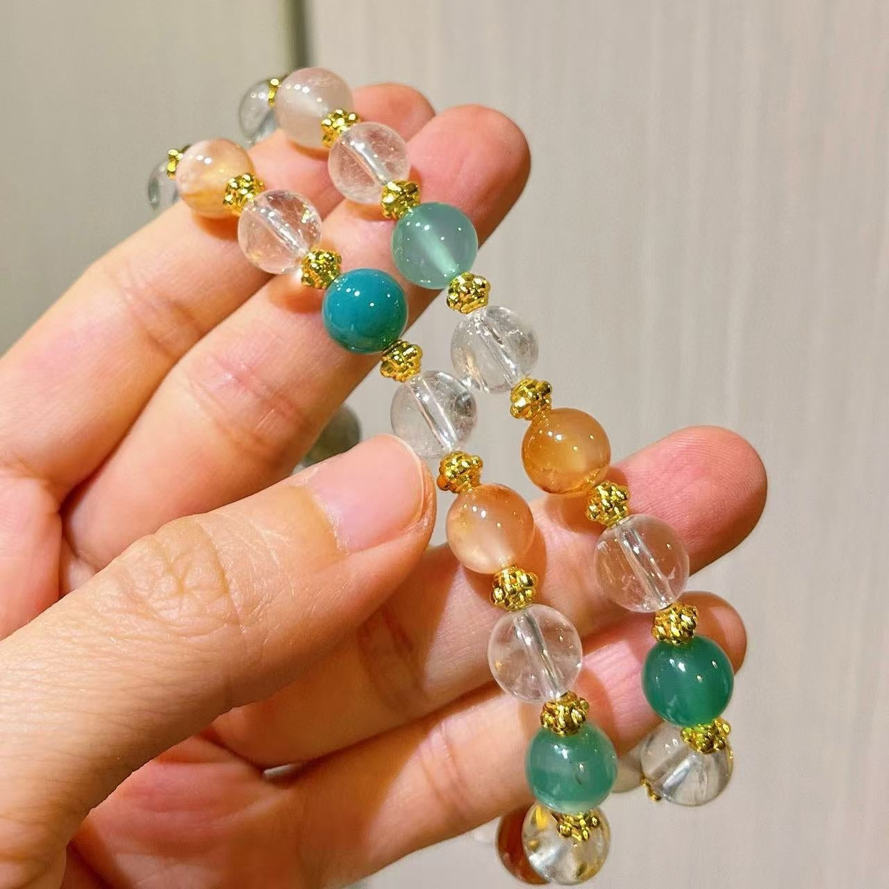 8mm Natural Clear Quartz & Sakura Agate Dainty Pendant Necklace