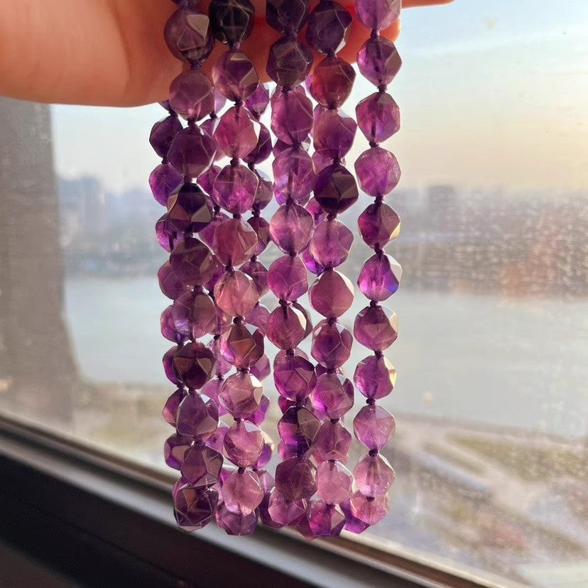 12mm Natural Uruguayan Amethyst Freeform Beads Individually Knotted Necklace