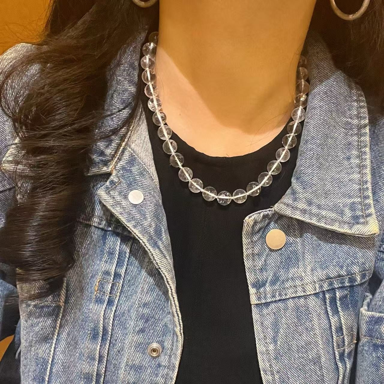 10mm Stylish Natural White Crystal & White Azeztulite Collar Necklace