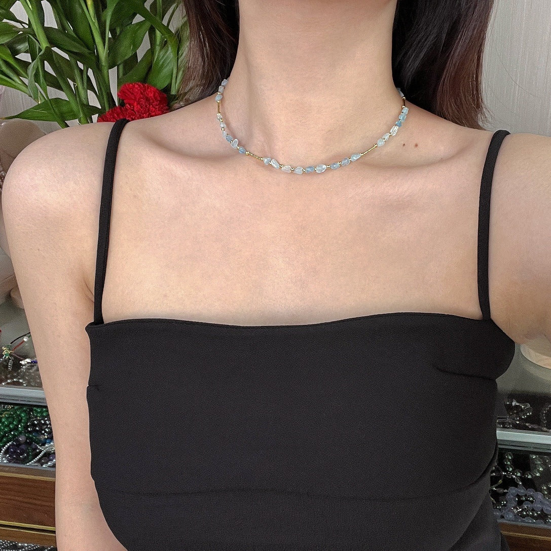 Natural Aquamarine Pavé Choker Necklace