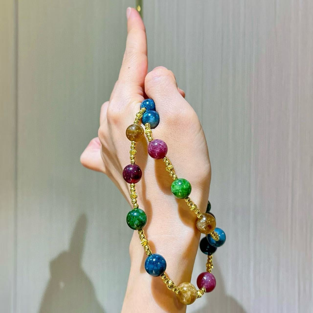 10mm Multi-colored Tourmaline-toned Quartzite Star-scattered Collarbone Chain