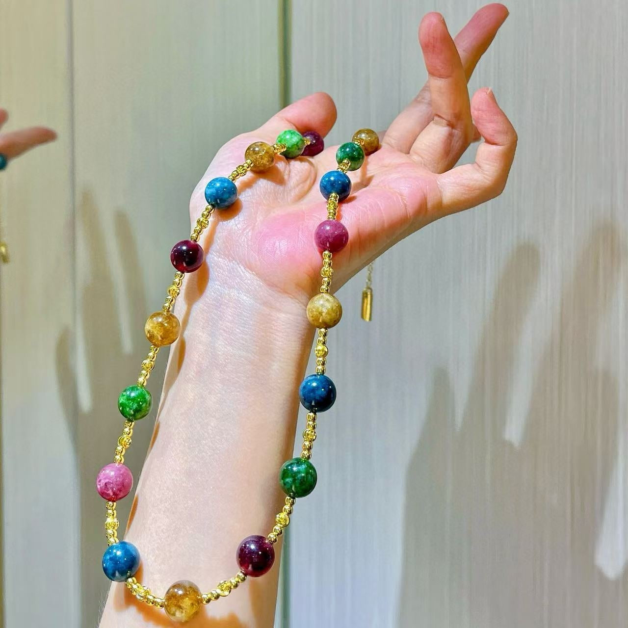 10mm Multi-colored Tourmaline-toned Quartzite Star-scattered Collarbone Chain