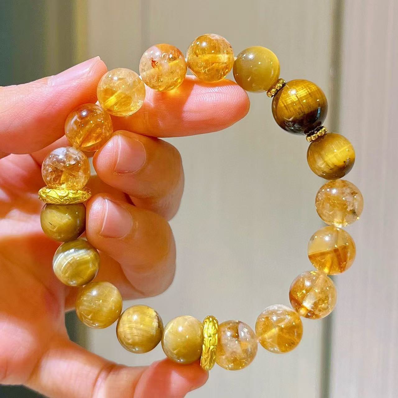 10mm Natural Yellow Tiger Eye Quartz Designer Bracelet