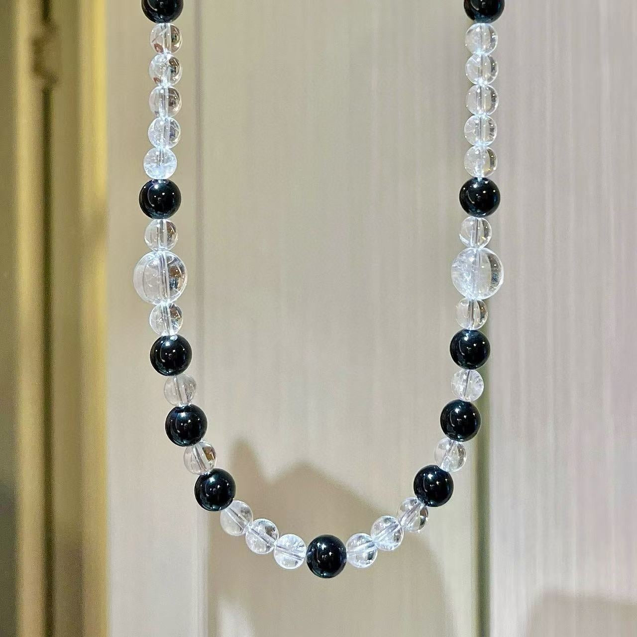 Vintage-Inspired Premium Natural Black Onyx & White Crystal Designer Collar Necklace