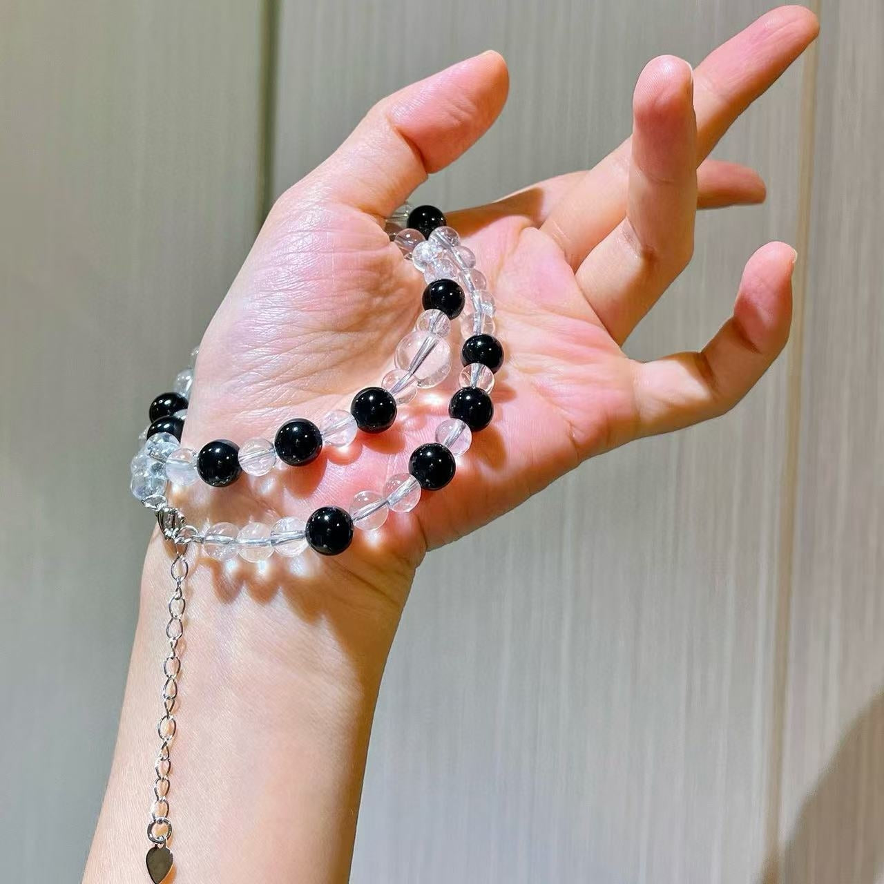 Vintage-Inspired Premium Natural Black Onyx & White Crystal Designer Collar Necklace