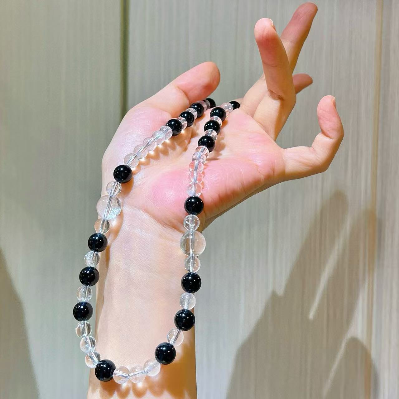 Vintage-Inspired Premium Natural Black Onyx & White Crystal Designer Collar Necklace