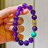 Designer 10mm Turquoise-Color Dyed Quartzite & Natural Royal Grape Purple Amethyst Beaded Bracelet