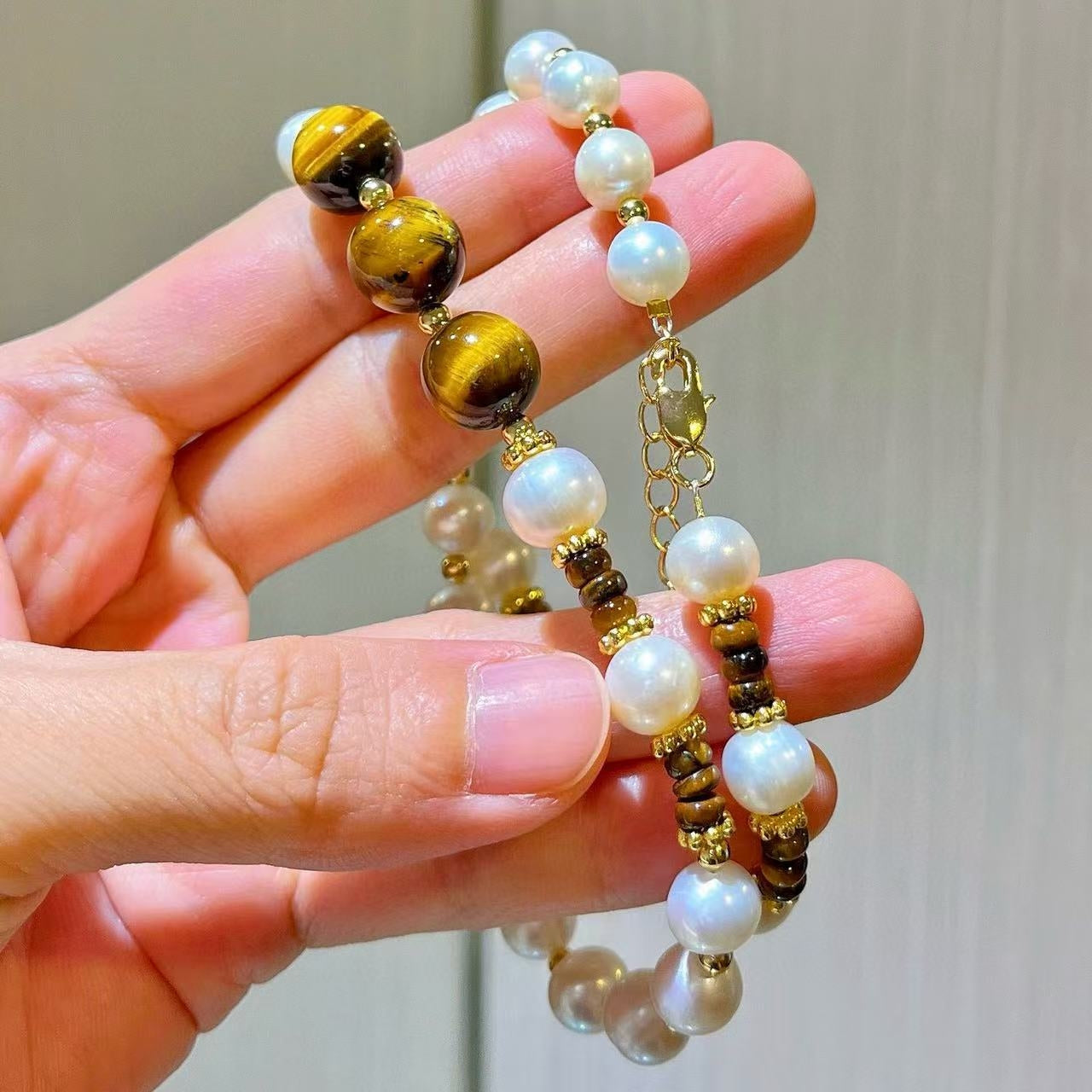 Vintage Premium Natural Freshwater Pearl & Tiger's Eye Starry Sky Necklace