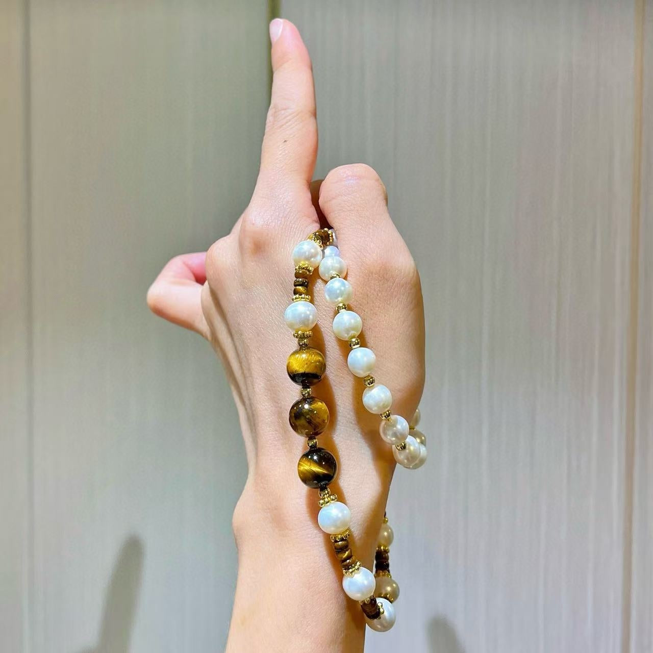 Vintage Premium Natural Freshwater Pearl & Tiger's Eye Starry Sky Necklace