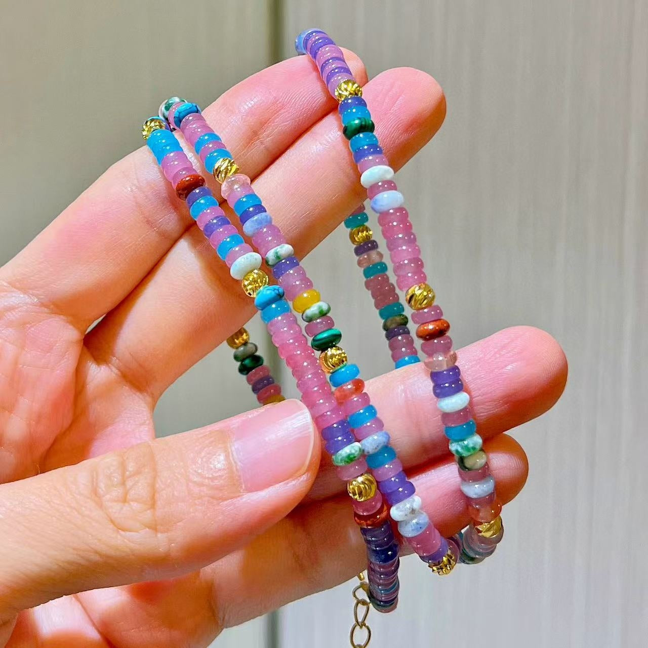 4mm Vintage Premium Rainbow Quartzite Happy Hues Necklace