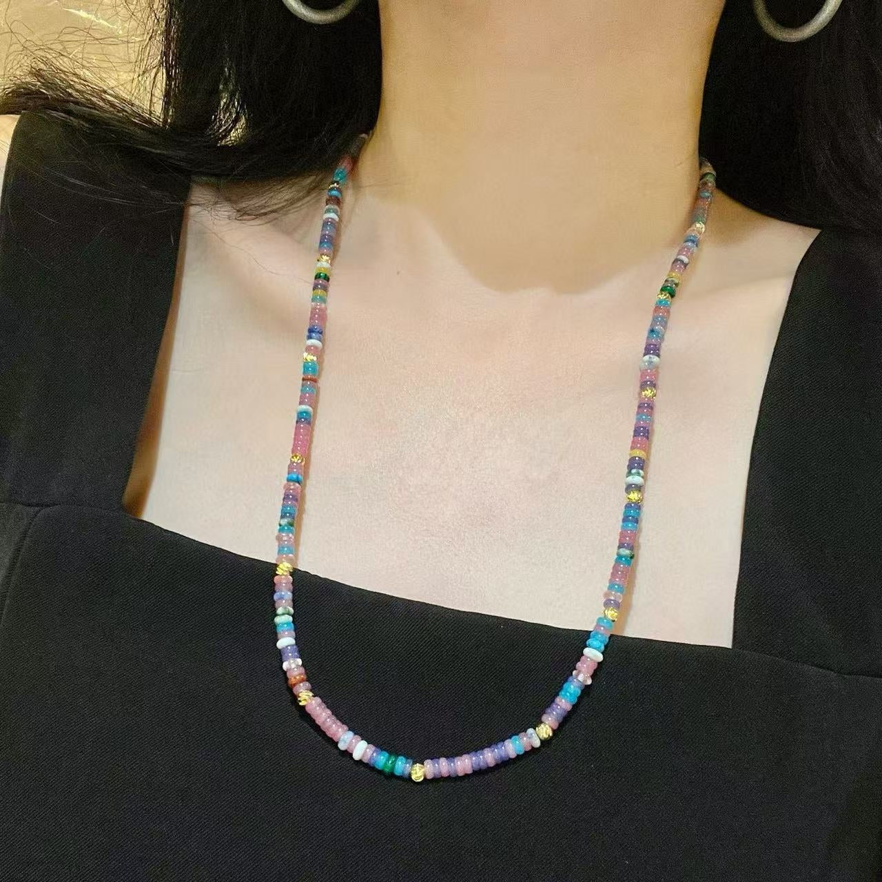4mm Vintage Premium Rainbow Quartzite Happy Hues Necklace