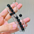 Designer multi-wrap natural black onyx & white crystal bracelet