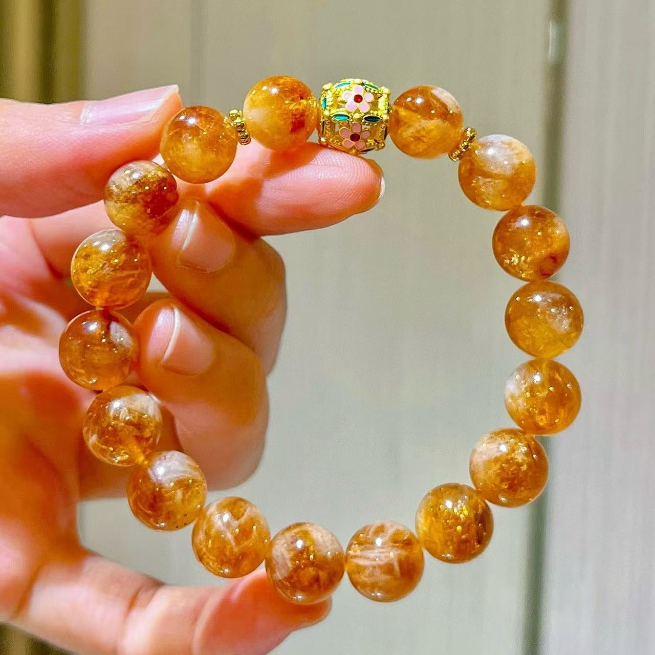 10mm Caramel Honey Cream Citrine Designer Bracelet