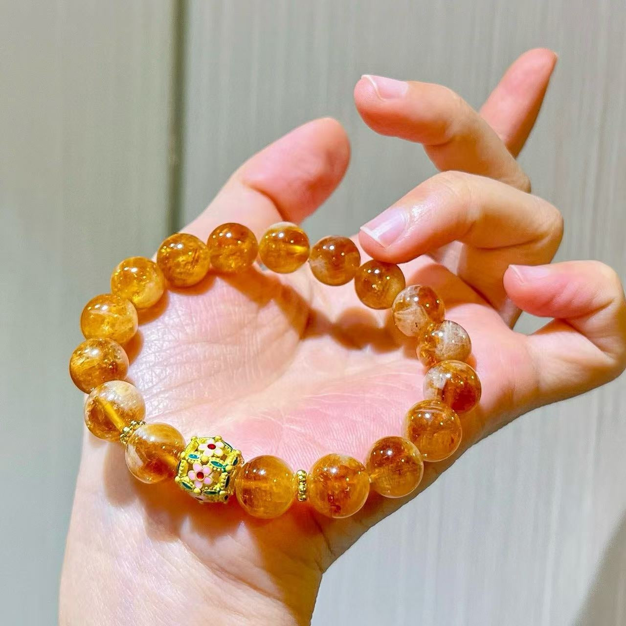 10mm Caramel Honey Cream Citrine Designer Bracelet