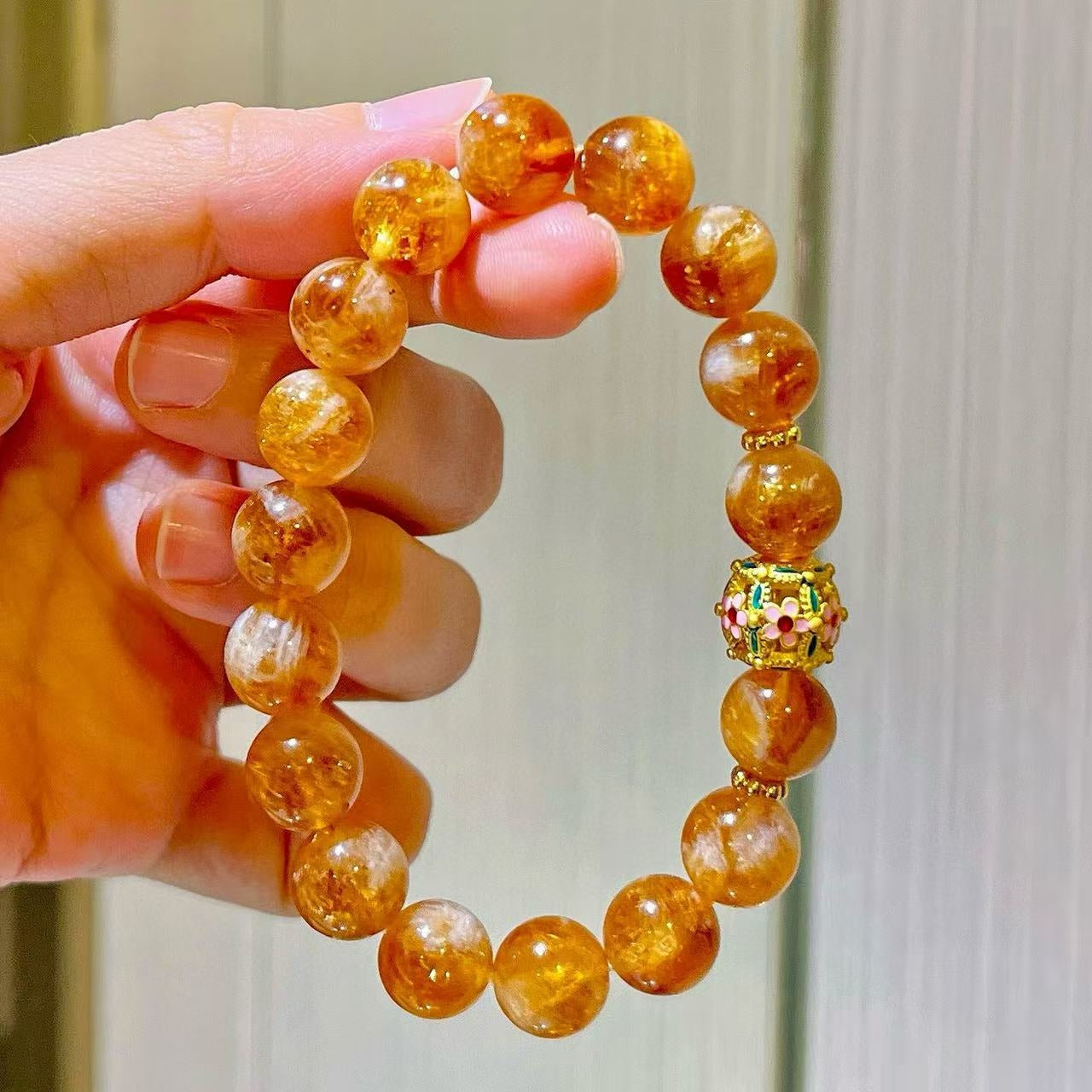 10mm Caramel Honey Cream Citrine Designer Bracelet