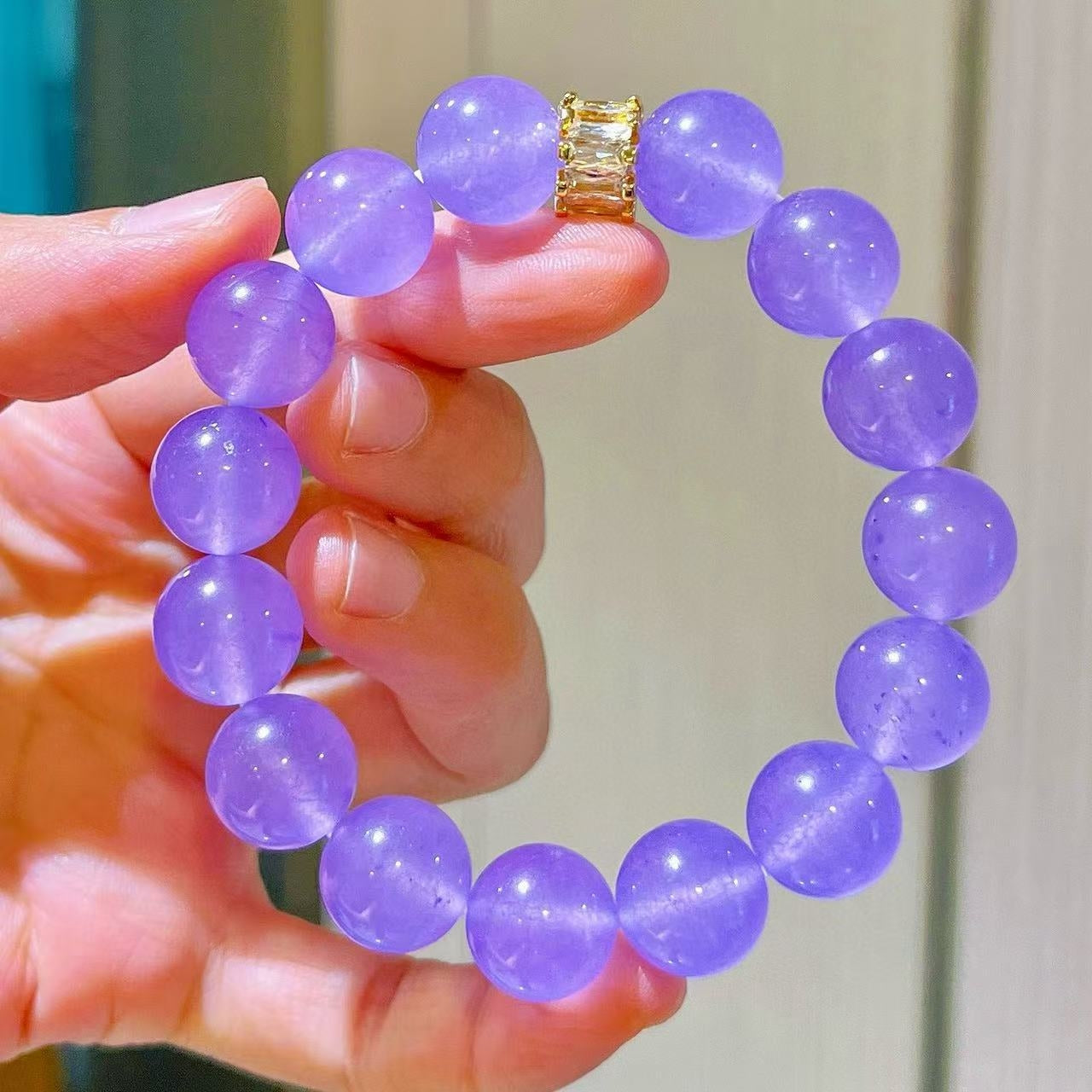 12mm Natural Violet Quartzite Gemstone Bead Bracelet