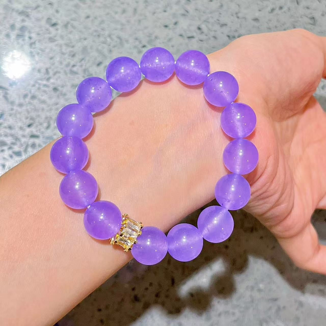 12mm Natural Violet Quartzite Gemstone Bead Bracelet